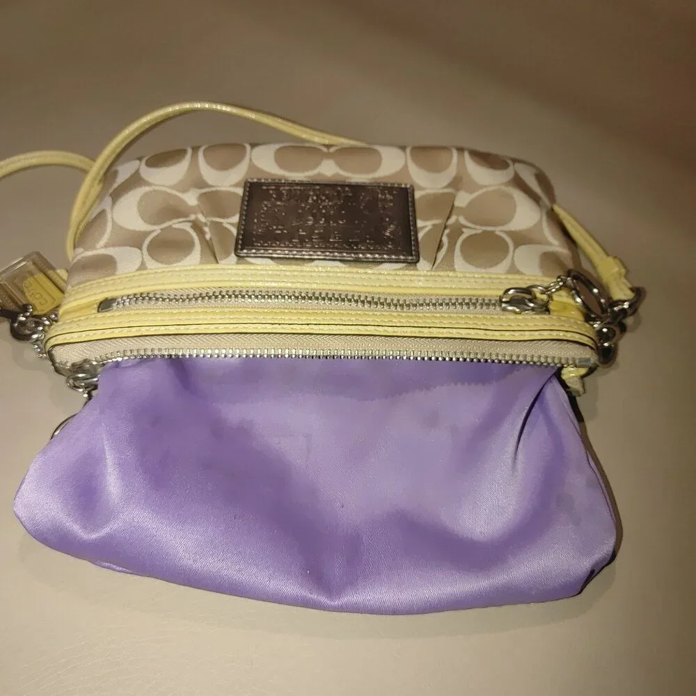 Coach Signature Logo Poppy Beige Yellow Crossbody Wristlet Purse Convertible - Picture 11 of 12